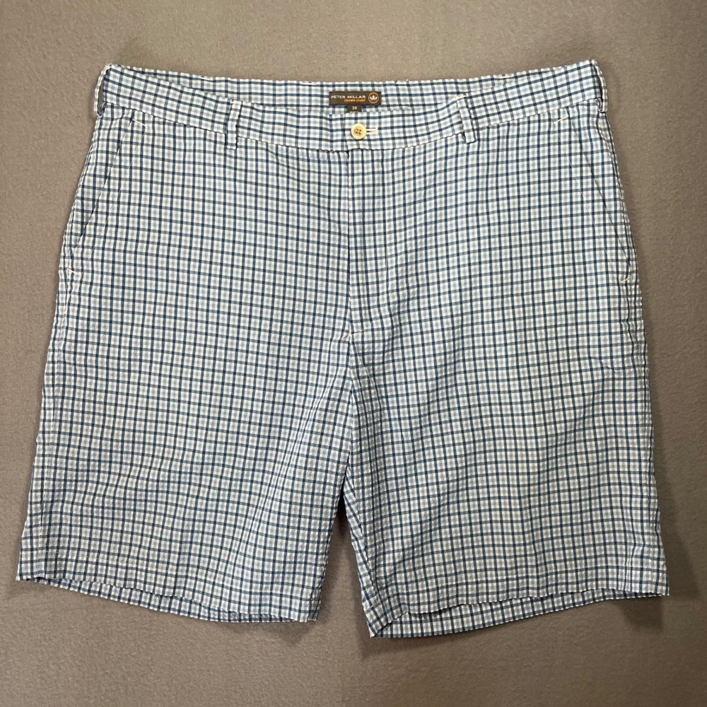 Peter Millar Crown Sport Mens Blue Gingham Performance Golf Shorts Size‎ 38